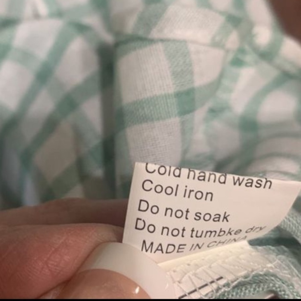 NWT sage green & white Gingham One-Shoulder Gingham Wrap Mini Dress Sz 8 - Picture 15 of 15